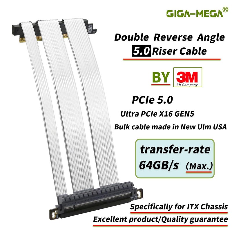 GIGA-MEGA PCIe 5.0 X16 Riser Cable Dual Reverse and Straight GPU Extension Cable GEN5 for ITX A4 Case RTX5090 (19cm) - Image 2